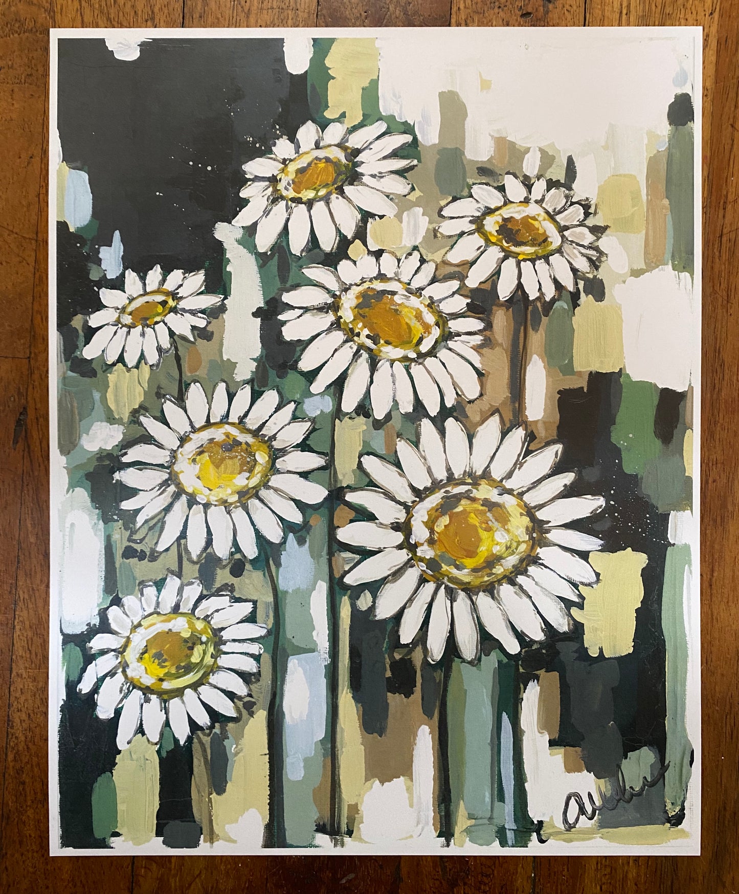 Daisies on Abstract Paper Print 11x14