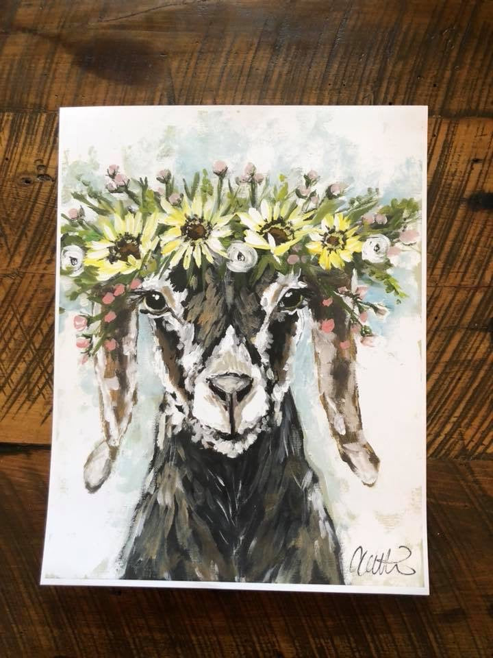 Floral Crowned Goat Paper Print 11x14