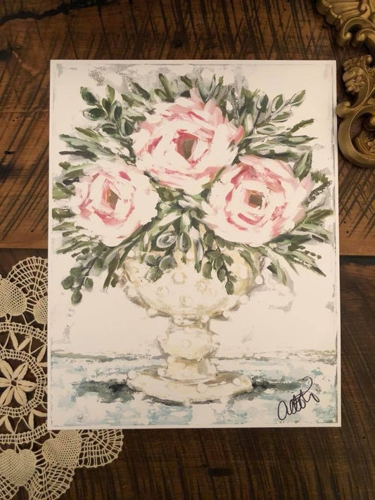 Floral in Milk Glass Paper Print 11x14