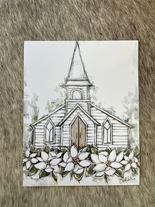 Little White Church Paper Print 11x14