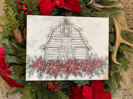 Poinsettia Barn 16x20