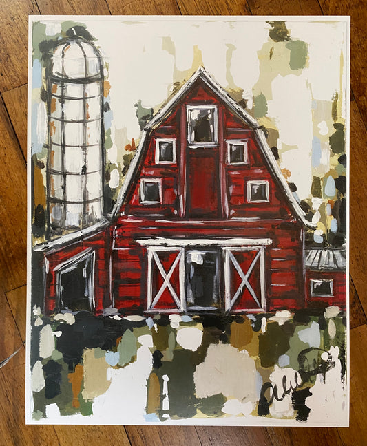 Red Barn and Silo Paper Prints 11x14