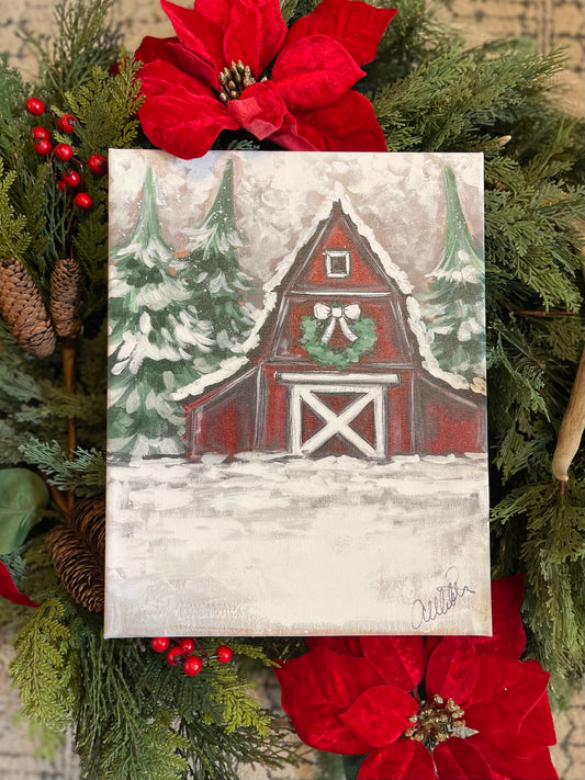 Red Christmas Barn 16x20