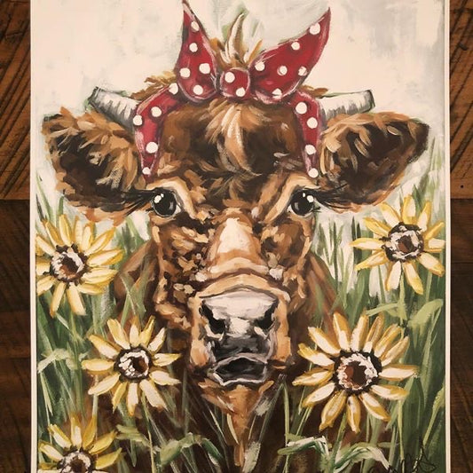 Sunflower Cow 8x10 Paper Print