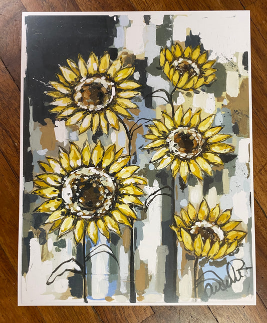 Sunflowers on Abstract Paper Print 11x14